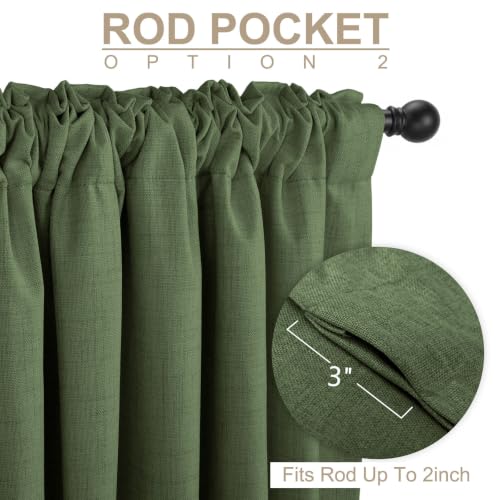 Image of Faux Linen Total Blackout Curtains for Bedroom 72 Inches Long, Moss Green