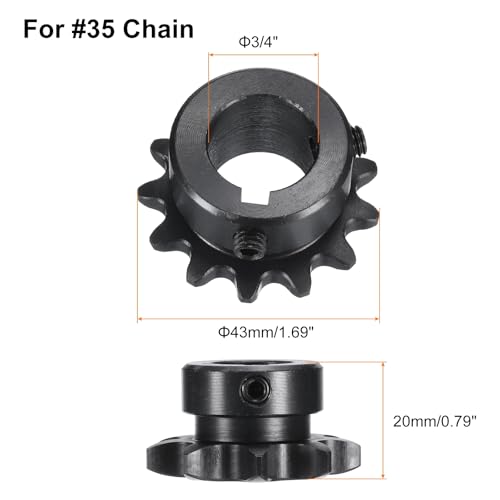 Image of uxcell #35 Chain Roller Sprocket B Type, 3 /4 inch Bore 13 Tooth Single Strand Chain Sprocket, Carbon Steel, Keyway with Set Screws