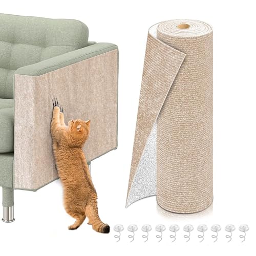 Image of Qpets Cat Scratch Pad, Scratching Pad for Cats, Wall Cat Scratcher Mat, Cuttable Adhesive Pet Scratching Mat for Wall, Cabinet, Couch, Floor (40x100cm)
