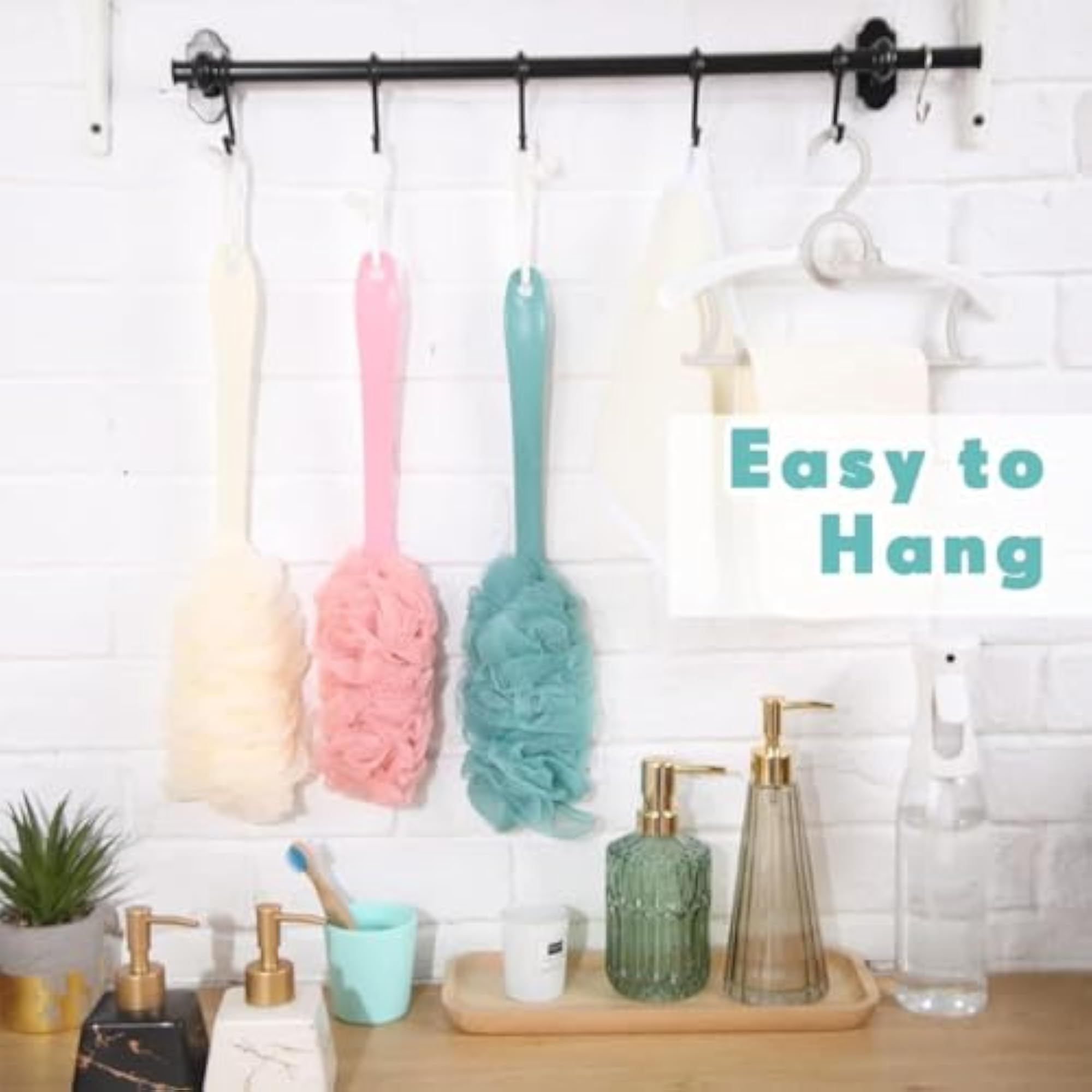 Loofah Long Handle Bath Body Brush, Soft Nylon Mesh Sponge