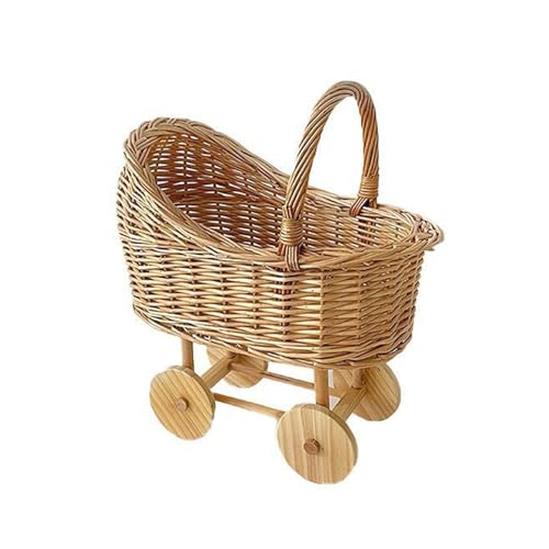 Rattan Flower Basket | Handmade Woven Wicker Stroller Basket with Handle | Car Shaped Flower Arrangement Basket for Wedding Centerpiece and Baby...