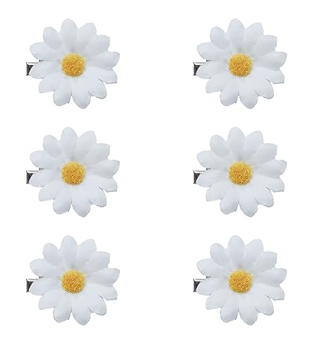 SOWAKA 6 Pcs Daisy Hair Clips Vintage Sun Flower with Alligator Clips Hair Barrette for Women Girls Wedding Summer Beach Bridesmaid Bridal Party Hair Accessories (White)