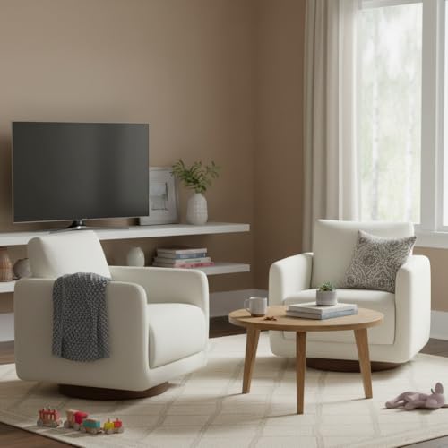 Image of Modern Swivel Accent Chair, 360 Rotating Round Barrel Armchair with Performance Fabric Upholstery for Living Room, Bedroom, Office, Reading Nook, Set of 2,Cream