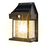 PKKP Solar Tungsten Wall Light for Outdoor Use, Solar Lights for Outdoor Use with Motion Sensor, IP65 Waterproof Solar Wall Lamp for Garden, Balcony, Fence, Yard (Black)