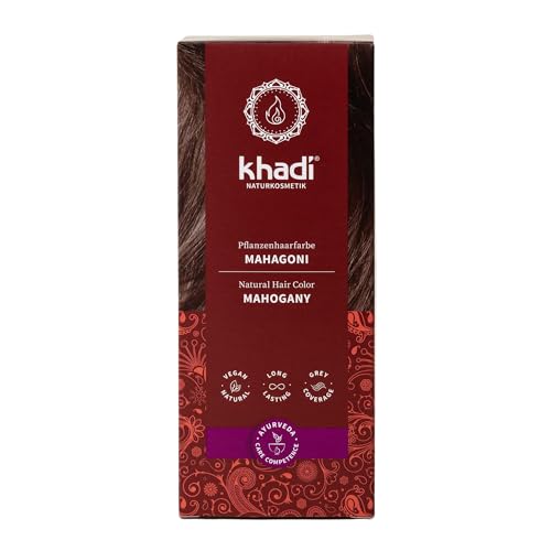 khadi MAHAGONI Pflanzenhaarfarbe - Haarfarbe für ein samtiges, erdiges Rot bis zu intensiv dunklem Rotbraun - 100% pflanzlich & natürlich - 100g