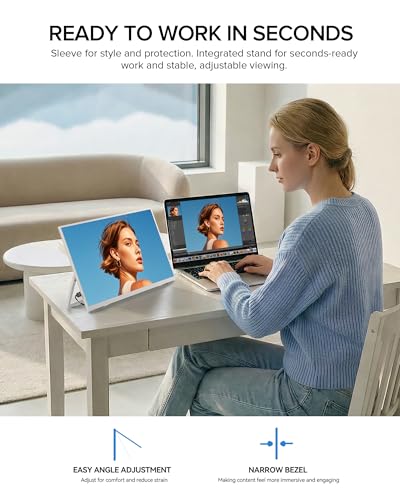UPERFECT Portable Monitor 15.6" 125% sRGB Tragbarer Monitor Weißer mit Tasche, 2000:1 Kontrast 1080P HDR EyeCare… – Ansicht 3