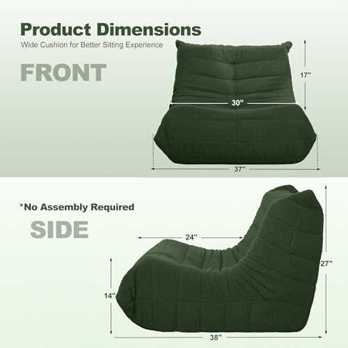Image of Bean Bag Chair Big Sofa Beanbag Chair for Adults Fireside Chair Bean Bag Lounger with Memory Foam Filled for Home,Apartment or Gaming Venue(Green Teddy Single)