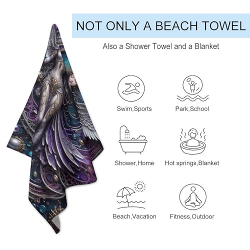 Serviette de plage Galactic Angel Steampunk, serviette microfibre légère pour natation et yoga - 4