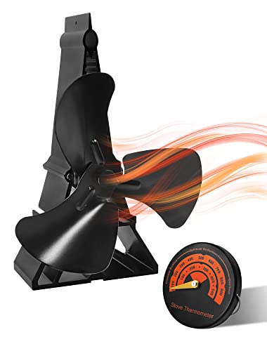 Kaminventilator, Hitzebetrieben Ofenventilator mit Thermometer, Leiser Kamin Ventilator, Kaminventilator ohne strom für Kaminöfen/Holzbrenner Cover