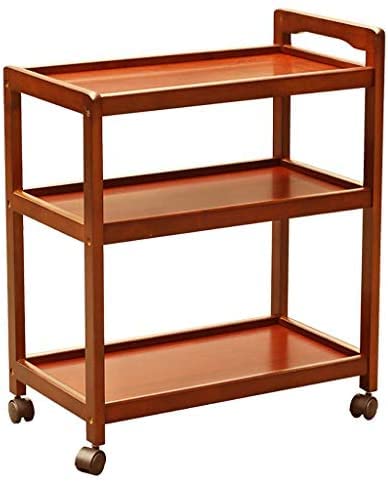 khezzart 3-Tier Solid Wood Rolling Bar Cart Wine Serving Cart Wheels Utility Cart Kitchen Storage Cart Seasoning Rack on Wheel for Dining Room Wine Serving Trolley (3 Tier, Brown Polish) (Style 13)