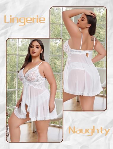 Image of Avidlove Plus Size Lingerie for Women Sexy Lingerie Dress Lace Babydoll Lingerie V-Neck Open Front Strap Nightdress
