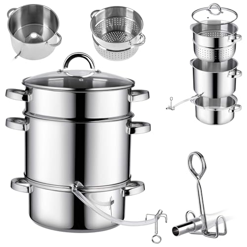 KADAX Dampfentsafter 8L, Fruchtentsafter aus Edelstahl mit Glasdeckel, Spülmaschinengeeigneter Entsafter, Dampfentsafter für alle Herdarten auch Induktionsgeeignet (Silber) KADAX Dampfentsafter 8L, Fruchtentsafter aus Edelstahl mit Glasdeckel, Spülmaschinengeeigneter Entsafter, Dampfentsafter für alle Herdarten auch Induktionsgeeignet (Silber)