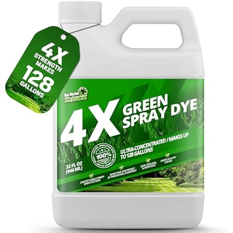 4X Green Spray Dye - Concentrated Spray Pattern Indicator Dye and Fertilizer Marking Dye, Lawn Turf Mark and Marker, Easily Mark Where You've Sprayed, Safe & Non-Staining Spray Indicator Dye, 32 oz. Cover