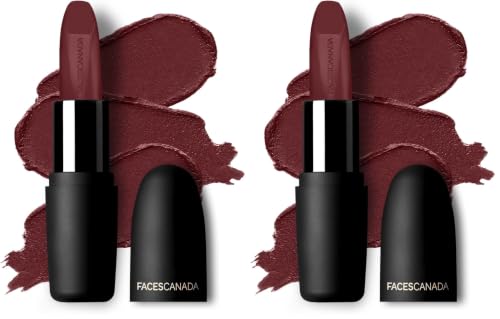 Image of Faces Canada Weightless Matte Lipstick, Enriched with Jojoba and Almond Oil, Highly pigmented, Smooth One Stroke weightless color, Keeps lips Moisturized, Wine Lip Color, Wine Rouge 3, 4gm