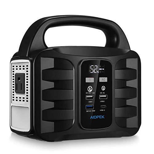 AIDPEK 100W Portable Power Station,155Wh 42000MAH Camping Solar Generators with 2 DC Ports?USB QC3.0, LED Flashlights for CPAP Home Camping Emergency