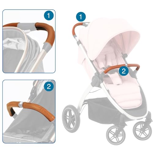 2 Stück Kinderwagen Griffbezug, Schiebegriff Abdeckung für Buggy, Handle Protector Cover für Kinderwagen Armlehne, Pu-Leder Schutzhülle Braun (26 x 22 x 10.5 cm)