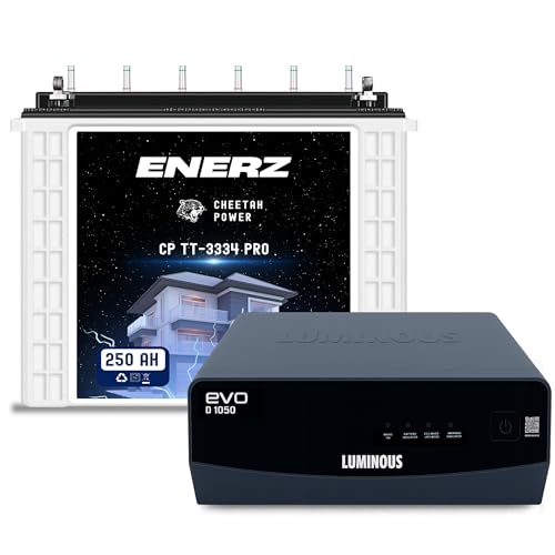 Luminous 950 VA Inverter with ENERZ 250Ah Tall Tubular Inverter Battery 12V C20, 4-Year Warranty with 950 VA Luminous 3 Years Warranty Inverter...