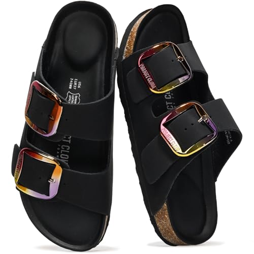 Image of Project Cloud 100% Genuine Leather Footbed Sandals for Women 2026 Comfortable Beach Essentials Womens Sandals Memory Foam Vacation Essentials Slides for Women Footwear (Santorini)