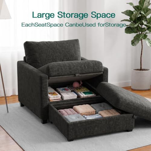 Image of Single Sofa with Storage Ottoman, 38 inch Modern Couch for Living Room