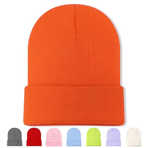 DASSNANE Orange Beanies Hats Multiple Colors Available Stocking caps for Women Ski Hat Winter Knitted Hat Elasticity Soft