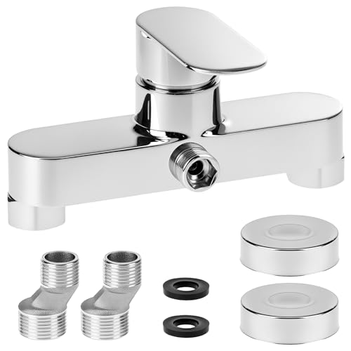QWORK® griferia ducha, válvula de salida g1/2, grifo mezclador de ducha cromado de pared, cartucho cerámico, para agua fría y caliente