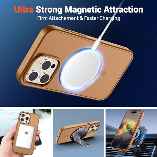 Image of SUPFINE Magnetic for iPhone 14 Pro Case (Compatible with MagSafe) (Military Grade Drop Protection) Translucent Matte Shockproof Phone Cover,Brown