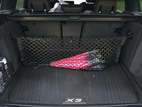 EACCESSORIES EA Rear Trunk Organizer Cargo Net for BMW X3 2011-2024 - Envelope Style Cargo Net for SUV - Premium Mesh Elastic Car Trunk Organizer Vehicle Carrier Storage - Compatible with BMW X3