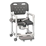 IPU ELT817 P FRSB Elite Shower Chair Commode with Footrest and Safety Belt for use Over existing Toilet, Bedside, and in The Shower (Gray)
