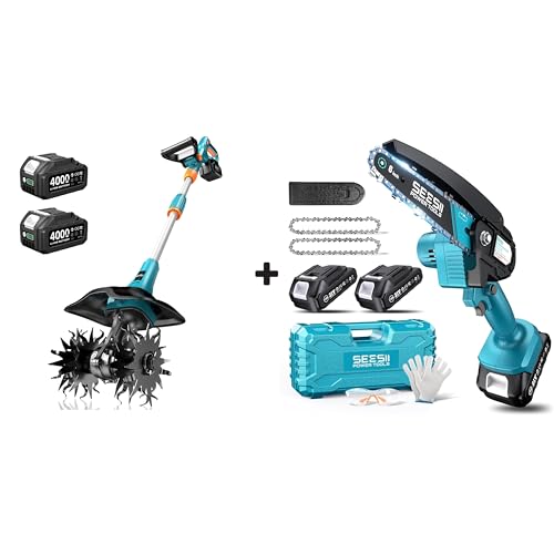 Seesii 6-inch Mini Chainsaw Cordless & Cordless Tiller Cultivator for Gardening