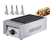 KJZQXYX Máquina para Hacer Takoyaki eléctrica + 4 Pinzas para Asar, Bandeja para Hornear de Pulpo Takoyaki Comercial con Perilla de Control de Temperatura de 0~300 ℃ (2KW)
