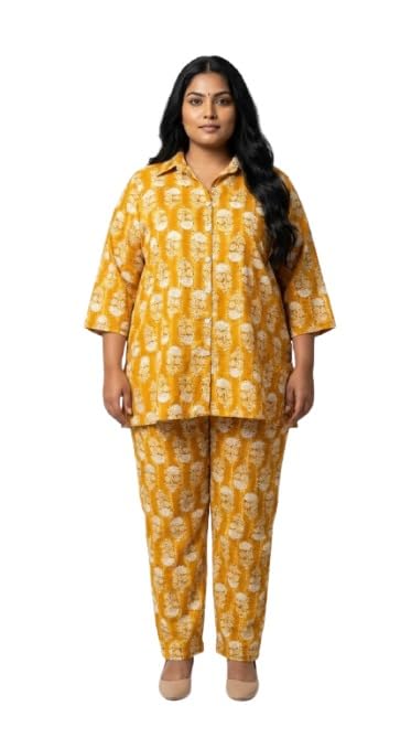 swasti Plus Size Yellow Poly crepe Floral Print Co-ord Set-picture-11
