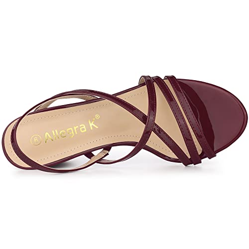 Allegra K Allegra K Women's Strappy Slingback Chunky Heels Burgundy Sandals 9.5 M US