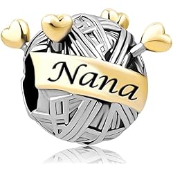 Bola Pandora Abuela SBI Jewelry Abalorio de bola de tejer para mamá y abuela, compatible con pulsera Pandora, para mujeres y niñas, puntada, abuela, abuela, abuela, cumpleaños, aniversario, Cuero Metal Zirconia cúbica