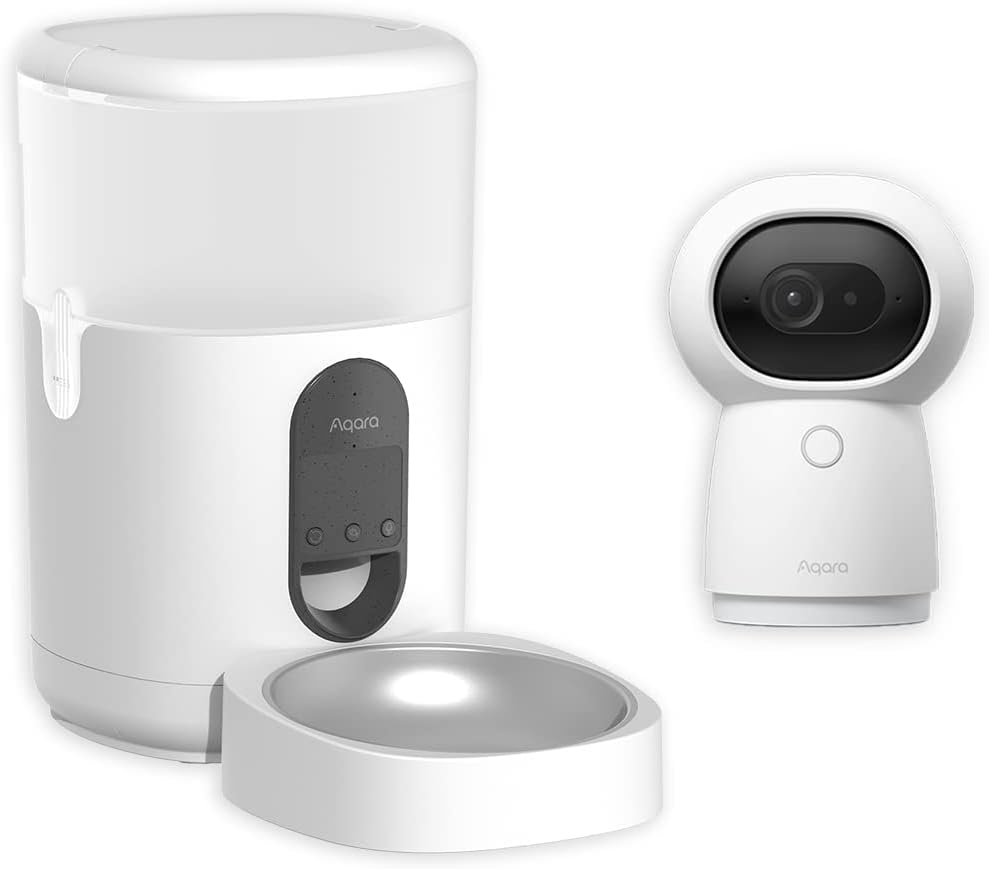 Aqara Smart Pet Feeder C1 Plus 2K Security Indoor Camera Hub G3, Automatic Feeder for Cats and Dogs, AI Facial and Gesture Recognition, Infrared Remote Control, 360° Viewing Angle via Pan and Tilt