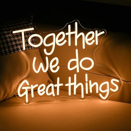 Image of Together We Do Great Things Neon Sign Dimmable Inspirational Neon Light Signs Wall Art Decor for School Home Office Positive Classroom Decor USB Neon Light 16.5 * 12.6 IN