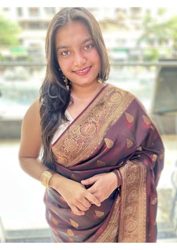 Image of Women's Banarasi Silk Georgette Saree Featuring Silver Sequin And Mirror Work