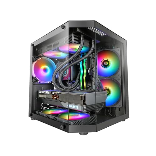 Mars Gaming MC-3TLITE, Caja Gaming MicroATX, Triple Cristal Templado Continuo, Ventilador FRGB Trasero 120mm, Estructura de Doble Cámara, Minitorre PC Compacta con Amplia Capacidad Interna, Negro