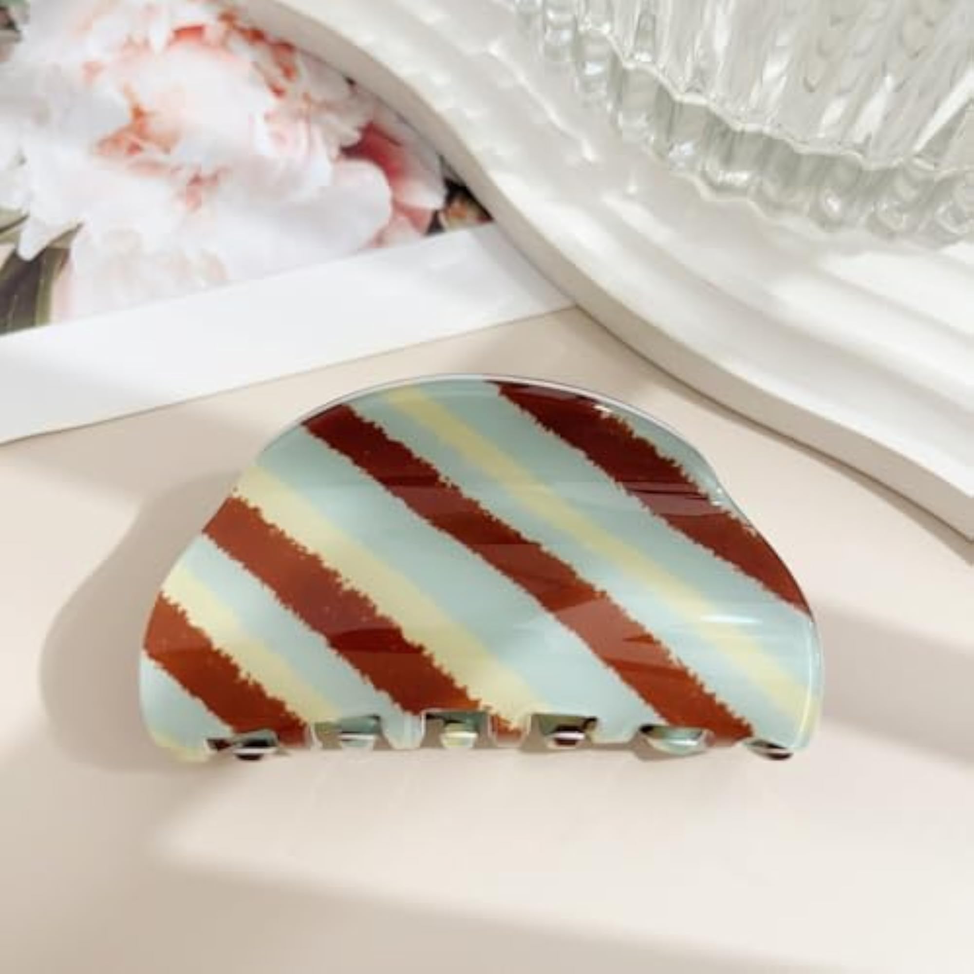 Vertical Striped Hair Claw Clip in Light Blue