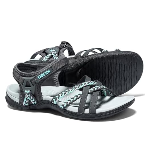 UBFEN Womens Hiking Comfort Sport Sandals Beach Vacation Camping Casual Sport Sandals with Adjustable Straps and Arch Support Size US 10 Gray Mint