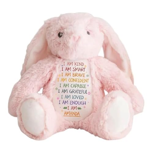 I Am - Personalized Stuffed Bunny, I'm Kind Smart Brave Confident Loved Enough Personalized Soft Toy Stuffed Animal, Easter Gifts for Granddaughter, Bunny Hug Cute Birthday Gift from Grandma Mom