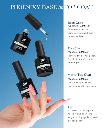 phoenixy Gel Nail Polish, 40 PCS Nail Polish Set 36 Colors UV Gel Nail Polish Set Red Green Glitter with 4 Pcs Base Matte Glossy Top Coat Nail Kit Gift for Women (PCE9007)