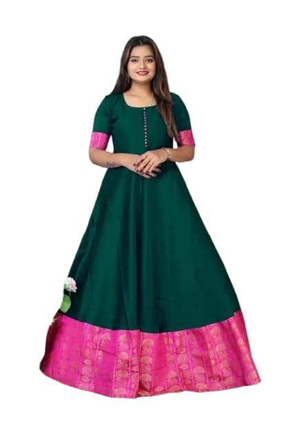 Women's Long Gown Dress, Black with Pink Border, Traditional Design-image-10