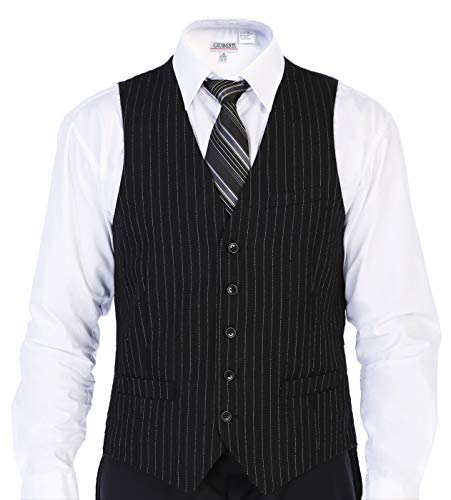 Gioberti Men's 5 Button Formal Wool Blend Tweed Pin Stripe Vest2
