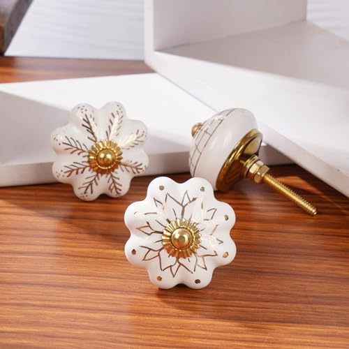Ajuny Set of 20 Ceramic Knobs White and Gold Cupboard Door Drawer and Furniture Pulls for Kitchen Cabinets Bathroom Dresser Handmade Pottery Decorative Handles Knobs by Ajuny - Image 7