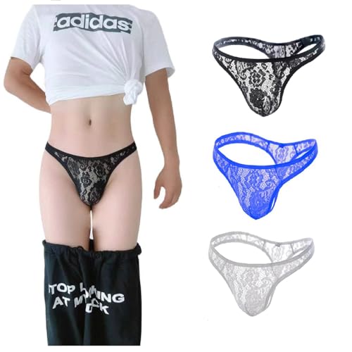 Men's Lace Thong Transparent Gstring Sexy Printing 1 Pack