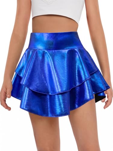 Image of Haloumoning Girls Metallic Skater Skort Kids Shiny Scooter Skirt 4-14 Years