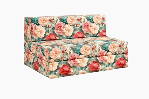 Image of Rosebell Two - Seater Foldable Printed Sofa Cums Bed (4X6 Feet) with Washable Cover | Multicolor Printed | Ideal for Living Room, Office & Guest Room