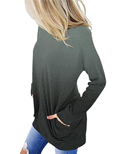 Womens Casual Pullover Tunic Tops Long Sleeve Casual Tops Loose Shirts Blouses With Pockets Gradualgray Xxl #TOP2