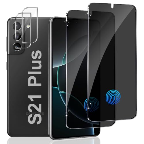 2 Pack For Galaxy S21 Plus Privacy Screen Protector With 2 Pack Camera Lens Protector Anti Spy Private Tempered Glass Film 9H Hardness Anti Fingerprint Scratch Resistant Bubble Free Easy To Instav