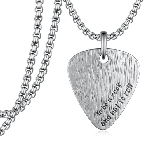 Guitar Necklace S925 Sterling Silver Music Guitar Pick Necklace Musician Gifts for Men Women